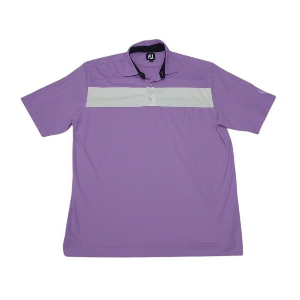 FJ Men's XL Polo Shirt Purple Short Sleeve‎ Polyester Spandex White Stripe